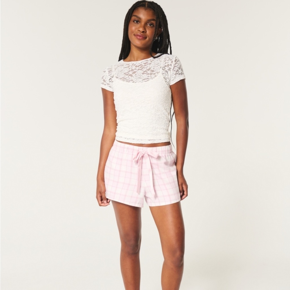 Hollister PJ Flannel Tie Shorts Pink